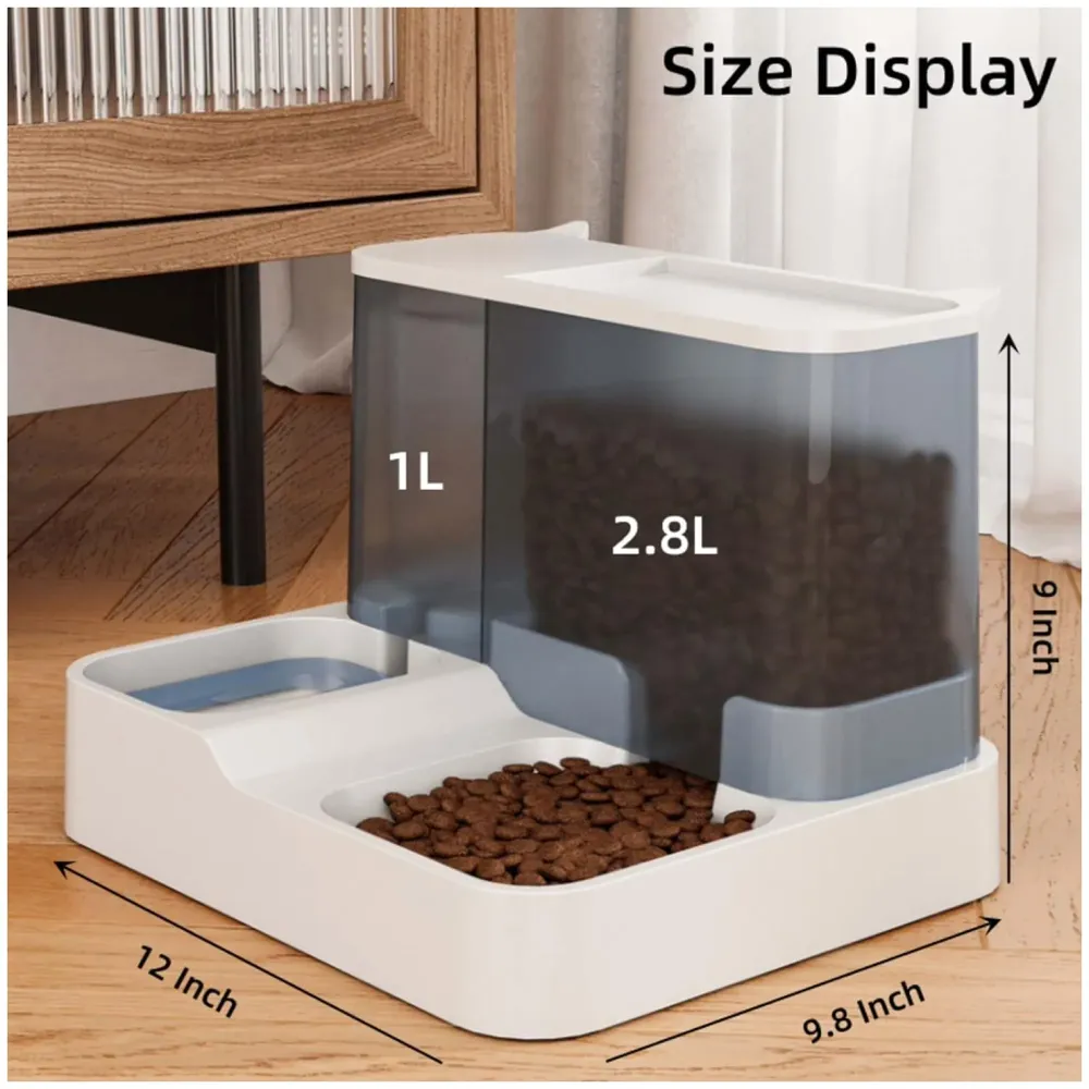 2 in 1 Automatic Water and Food Dispenser for Small Medium Big Dog Pets Puppy Kittens, Gravity Design Pet Auto Feeder 3L Cat Food Dispenser and Auto Dog Water Dispenser 1 L Black