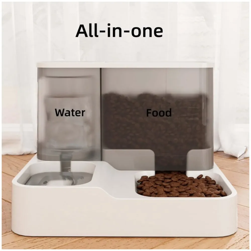 2 in 1 Automatic Water and Food Dispenser for Small Medium Big Dog Pets Puppy Kittens, Gravity Design Pet Auto Feeder 3L Cat Food Dispenser and Auto Dog Water Dispenser 1 L Black