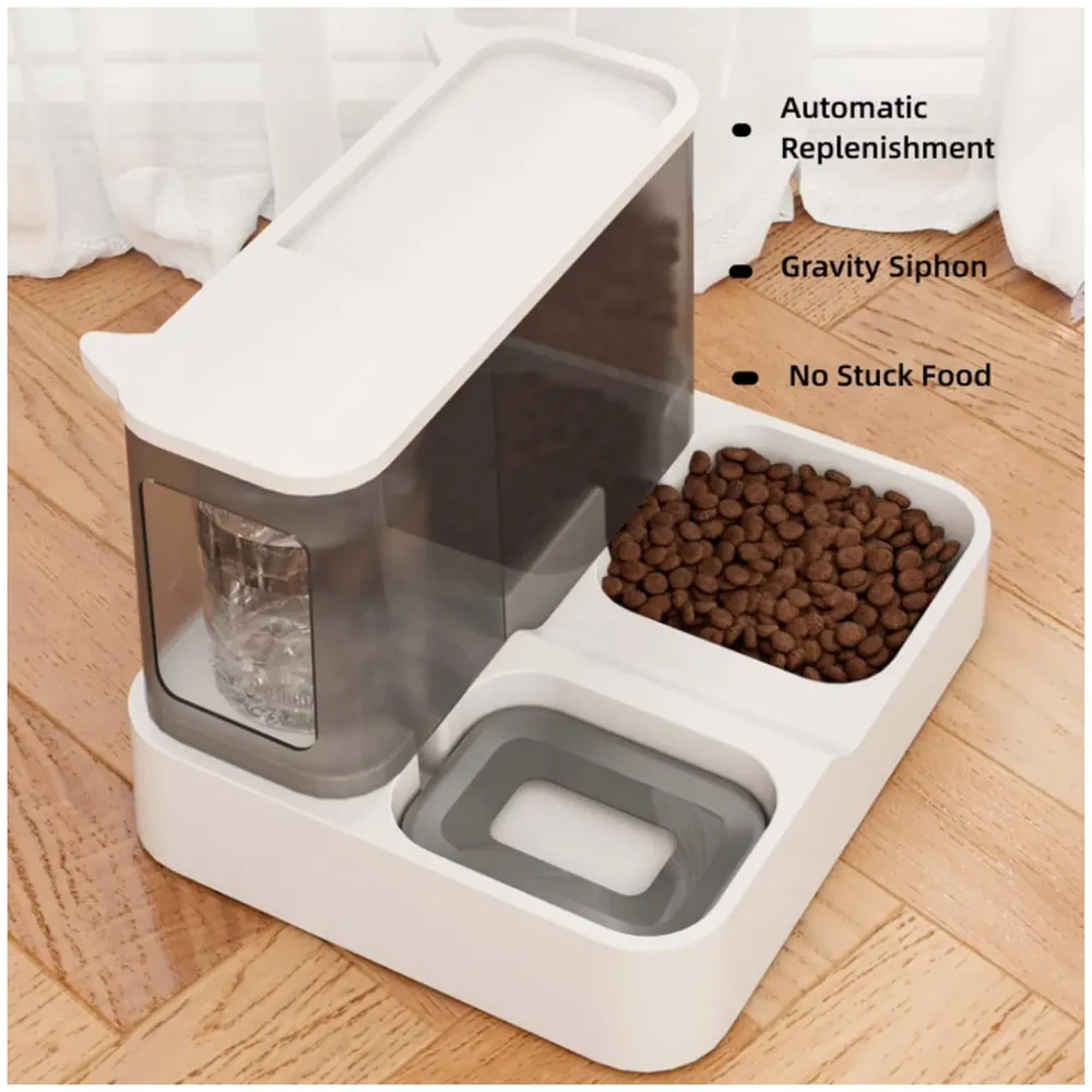 2 in 1 Automatic Water and Food Dispenser for Small Medium Big Dog Pets Puppy Kittens, Gravity Design Pet Auto Feeder 3L Cat Food Dispenser and Auto Dog Water Dispenser 1 L Black