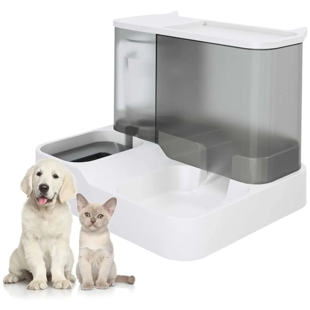 2 in 1 Automatic Water and Food Dispenser for Small Medium Big Dog Pets Puppy Kittens, Gravity Design Pet Auto Feeder 3L Cat Food Dispenser and Auto Dog Water Dispenser 1 L Black