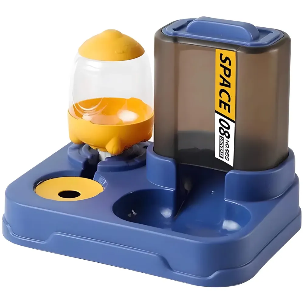 2 in 1 Automatic Water and Food Feeder Dispenser for Small Medium Big Dog Pets Puppy Kittens, Gravity Design Pet Auto Feeder Cat Food Dispenser and Auto Dog Water Dispenser 1 L Space Blue