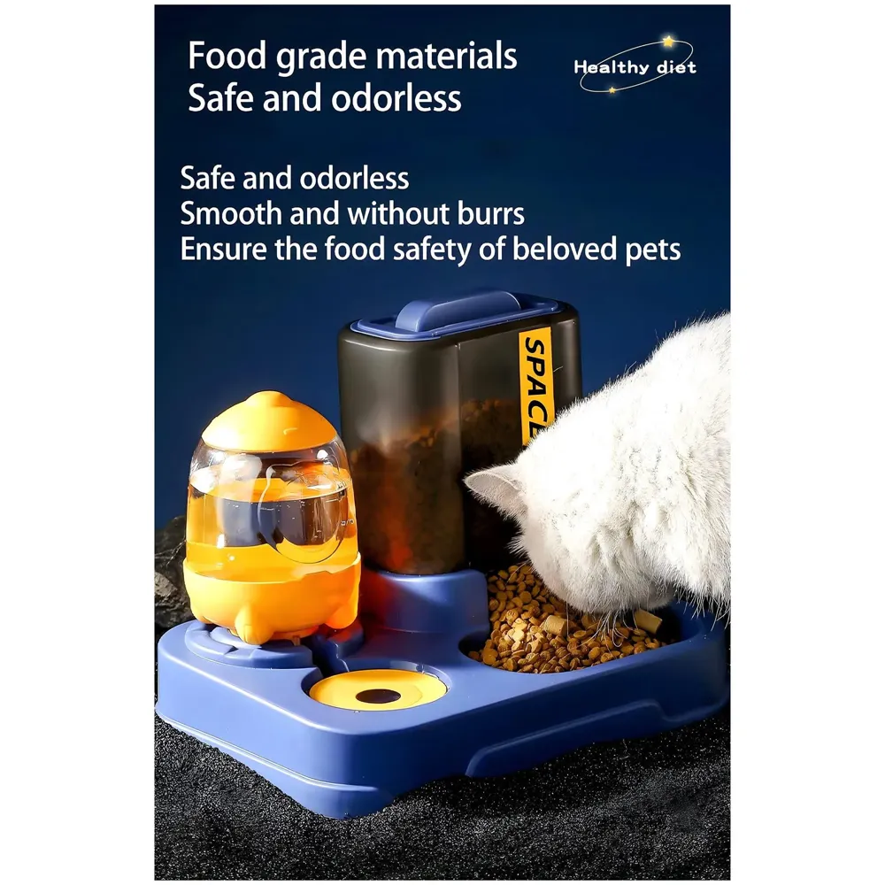 2 in 1 Automatic Water and Food Feeder Dispenser for Small Medium Big Dog Pets Puppy Kittens, Gravity Design Pet Auto Feeder Cat Food Dispenser and Auto Dog Water Dispenser 1 L Space Blue - 6