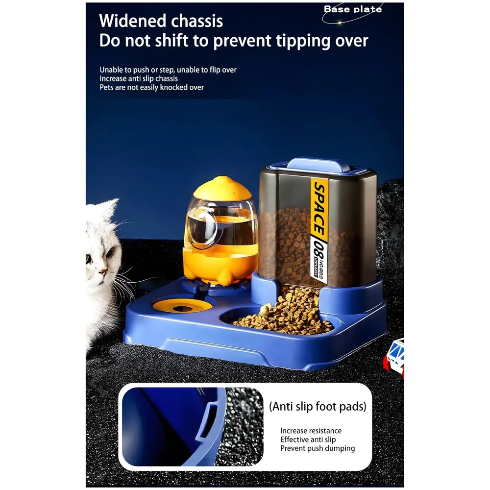 2 in 1 Automatic Water and Food Feeder Dispenser for Small Medium Big Dog Pets Puppy Kittens, Gravity Design Pet Auto Feeder Cat Food Dispenser and Auto Dog Water Dispenser 1 L Space Blue - 7