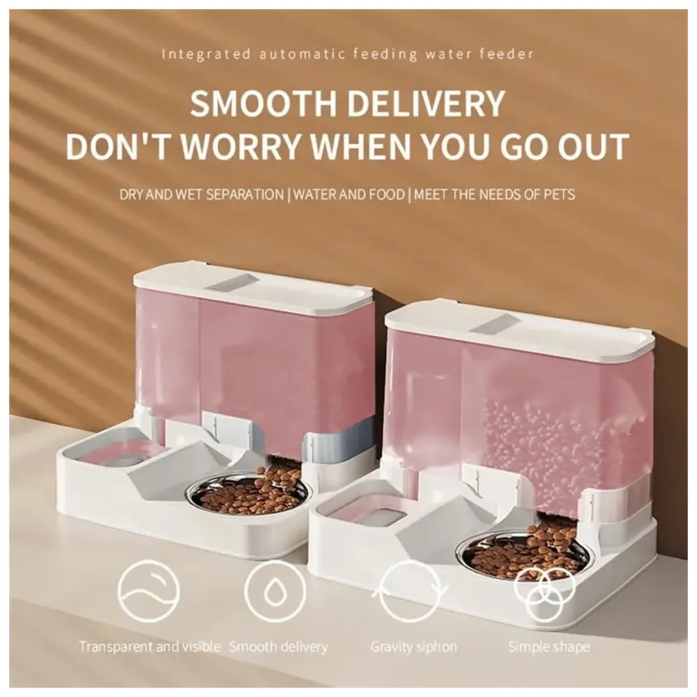 2 in 1 Automatic Water and Food Dispenser for Small Medium Big Dog Pets Puppy Kittens, Gravity Design Pet Auto Feeder 3L Cat Food Dispenser Food Feeder and Auto Dog Water Dispenser 1 L