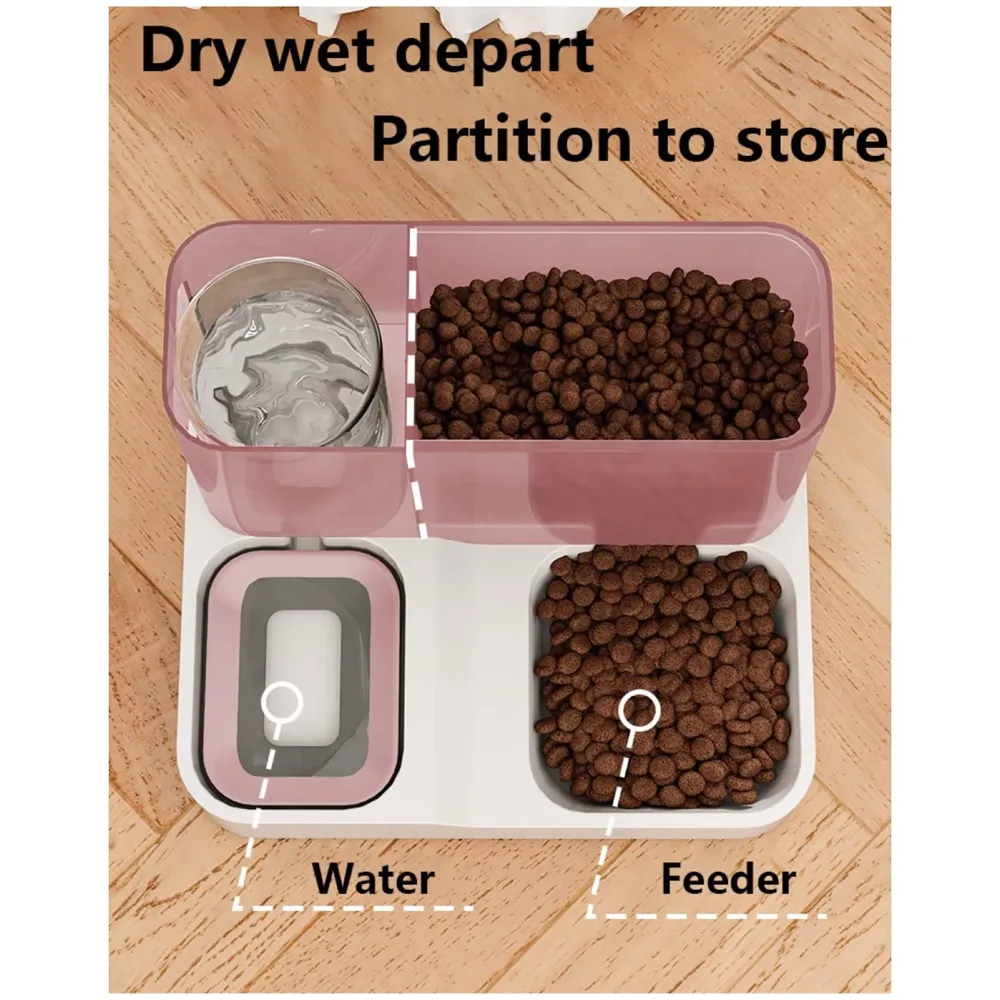 2 in 1 Automatic Water and Food Dispenser for Small Medium Big Dog Pets Puppy Kittens, Gravity Design Pet Auto Feeder 3L Cat Food Dispenser Food Feeder and Auto Dog Water Dispenser 1 L