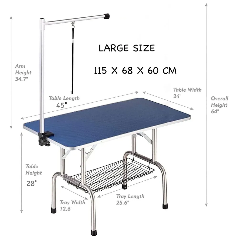 Professional Heavy Duty Dog Pet Grooming Table with Arm & Noose & Mesh Tray (Large - 45 x 28 Inch, 1 count)
