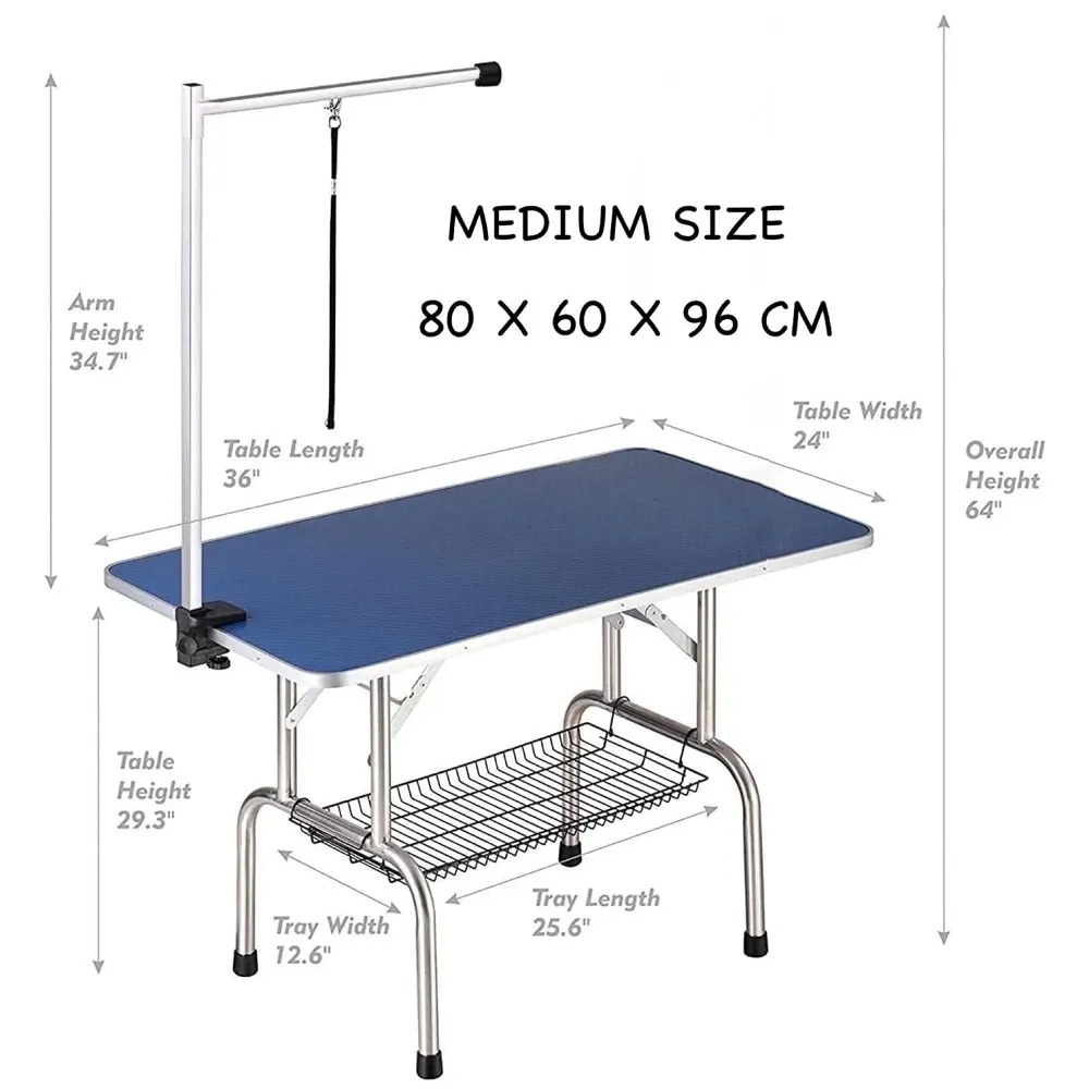 Dog Pet Grooming Table Professional Heavy Duty with Arm & Noose & Mesh Tray for Large Dog Cat Shower Table Bath Station (Medium - 36 x 29 inch)