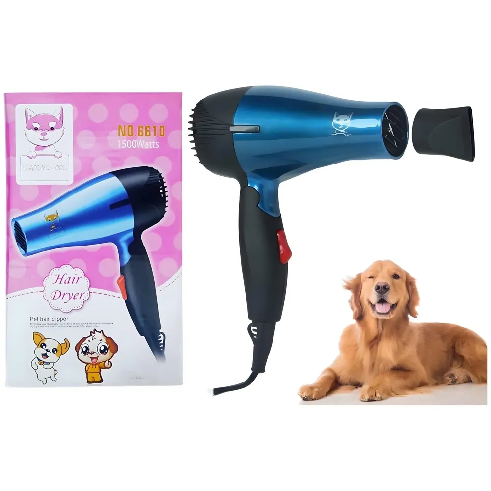 Pet 1500 Watts Hair Dryer Dog Cat Bath Wet Water Fast Drying Grooming Blower Made Specially For Pets Fur 2 Settings With Attachment And Plug Foldable Design-Blue