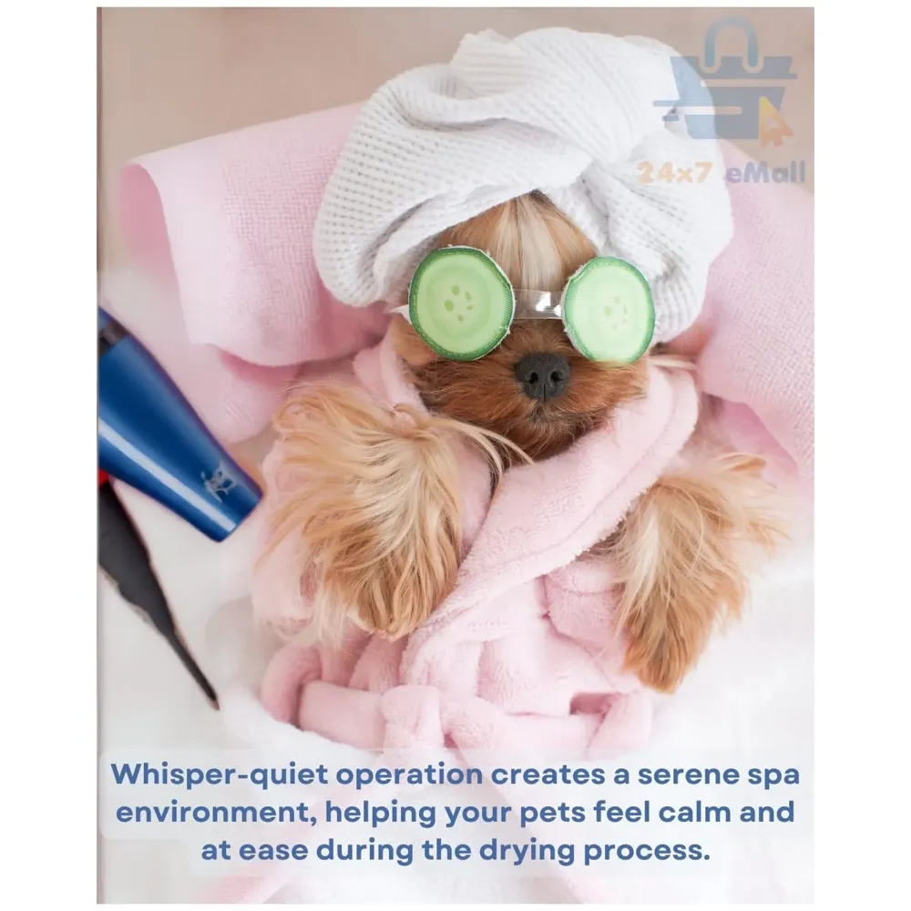 Pet 1500 Watts Hair Dryer Dog Cat Bath Wet Water Fast Drying Grooming Blower Made Specially For Pets Fur 2 Settings With Attachment And Plug Foldable Design-Blue - 3