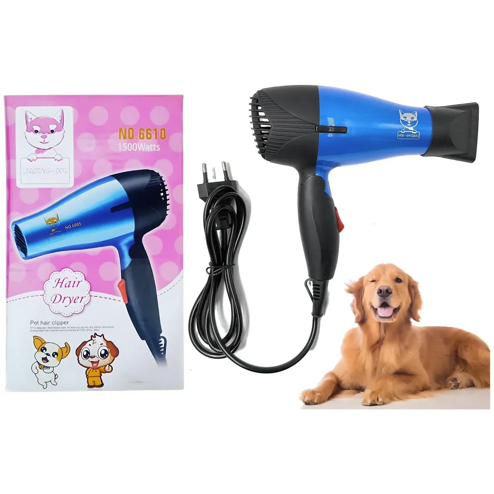 Pet 1500 Watts Hair Dryer Dog Cat Bath Wet Water Fast Drying Grooming Blower Made Specially For Pets Fur 2 Settings With Attachment And Plug Foldable Design-Blue