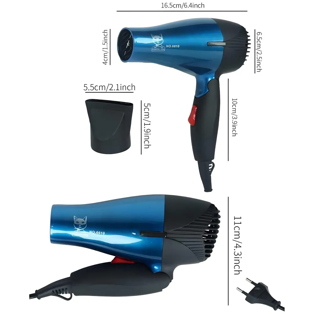 Pet 1500 Watts Hair Dryer Dog Cat Bath Wet Water Fast Drying Grooming Blower Made Specially For Pets Fur 2 Settings With Attachment And Plug Foldable Design-Blue