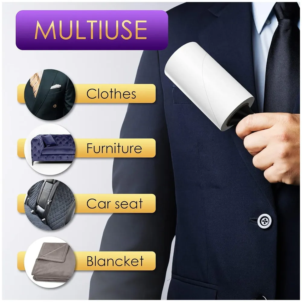 Pet Hair Roller Lint Rollers Value Pack of 114 Sheets / 3 Refills, Sticky Roller, Lint Remover for Dog, Cat, Pet Hair, Lint Rollers for Clothes, Carpet, Couch, Furniture, Car Seats White - 4