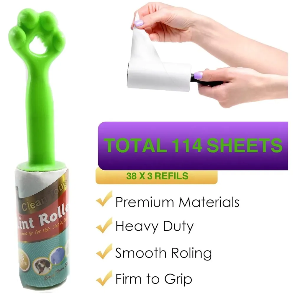 Pet Hair Roller Lint Rollers Value Pack of 114 Sheets / 3 Refills, Sticky Roller, Lint Remover for Dog, Cat, Pet Hair, Lint Rollers for Clothes, Carpet, Couch, Furniture, Car Seats White - 7