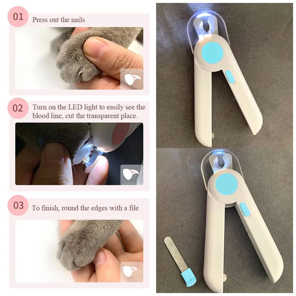 Pets Nail Trimmer, Dog and Cat Nail Cutter Clipper LED Lights for Pets Nail Grinder Filer Grooming Pet - 6