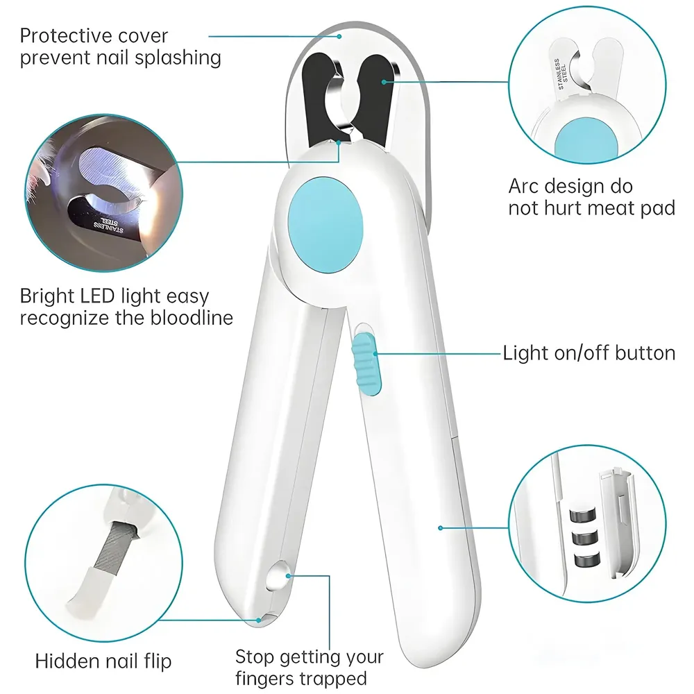 Pets Nail Trimmer, Dog and Cat Nail Cutter Clipper LED Lights for Pets Nail Grinder Filer Grooming Pet