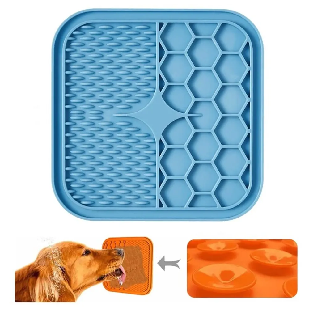 Pet Lick Mat Licking Pad Mats for Dog Cat, Food-Grade Silicone, Dog Food Mat with Suction Cup, Slow Feeding Mat Blue 6 Inch
