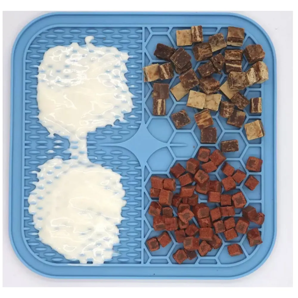 Pet Lick Mat Licking Pad Mats for Dog Cat, Food-Grade Silicone, Dog Food Mat with Suction Cup, Slow Feeding Mat Blue 6 Inch