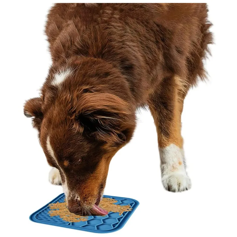 Pet Lick Mat Licking Pad Mats for Dog Cat, Food-Grade Silicone, Dog Food Mat with Suction Cup, Slow Feeding Mat Blue 6 Inch