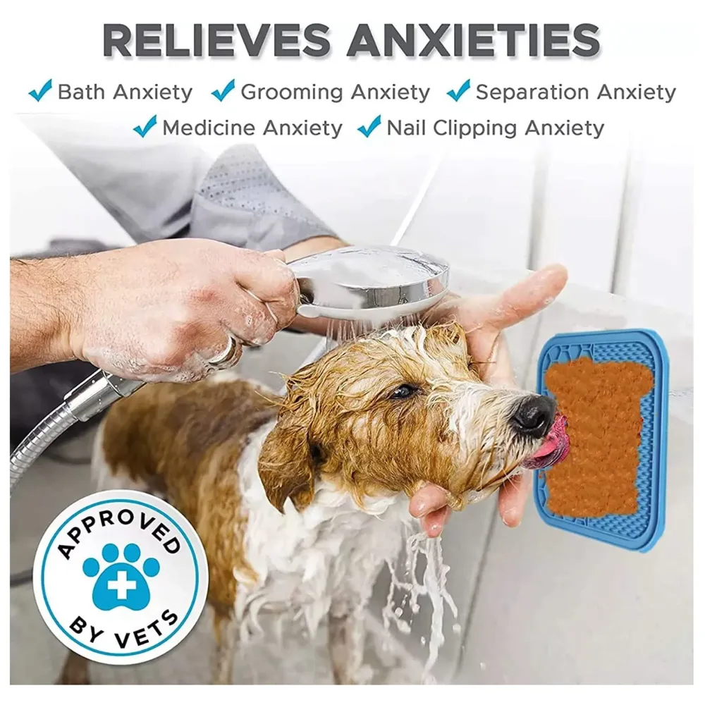 Pet Lick Mat Licking Pad Mats for Dog Cat, Food-Grade Silicone, Dog Food Mat with Suction Cup, Slow Feeding Mat Blue 6 Inch