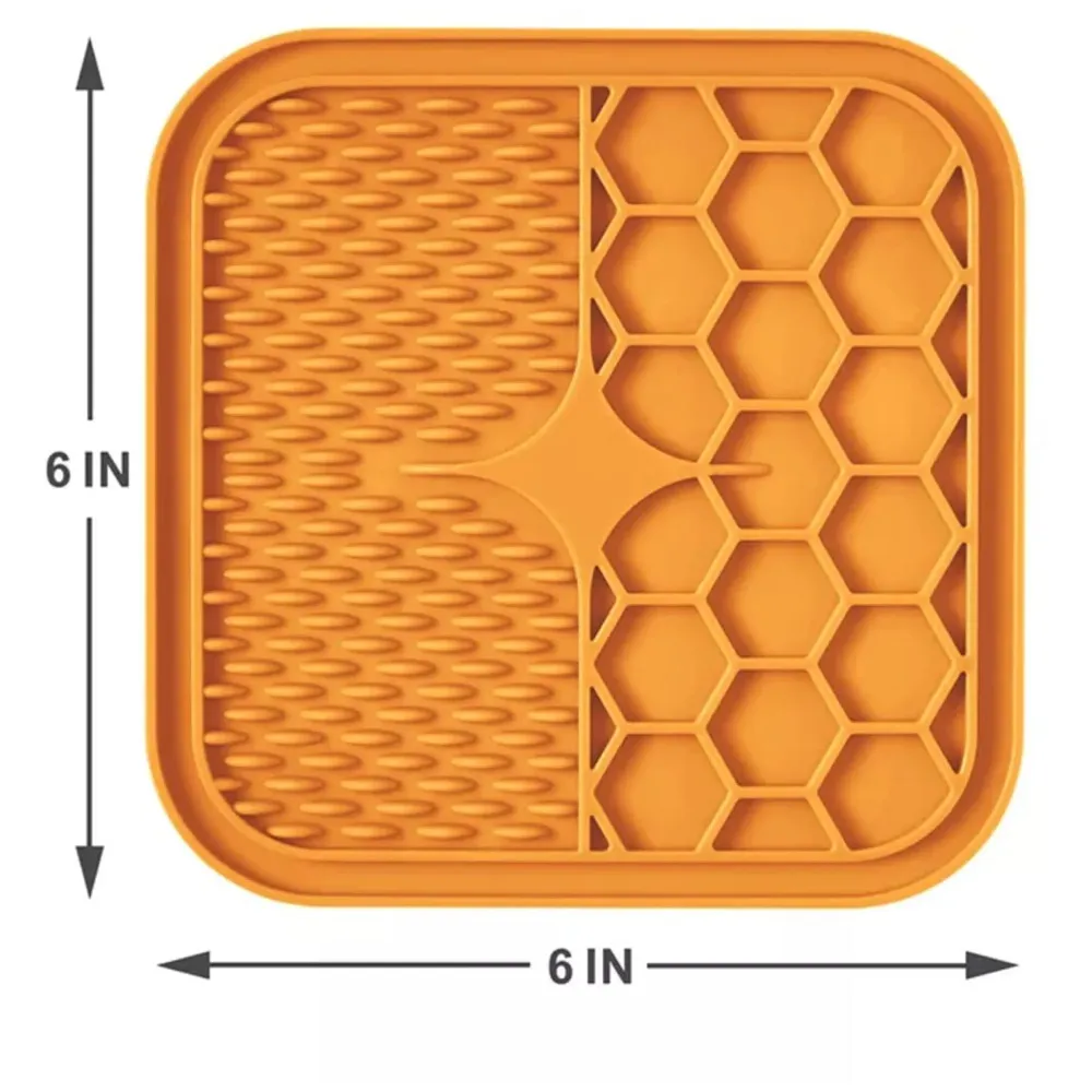 Pet Lick Mat Licking Pad Mats for Dog Cat, Food-Grade Silicone, Dog Food Mat with Suction Cup, Slow Feeding Mat Orange - 6