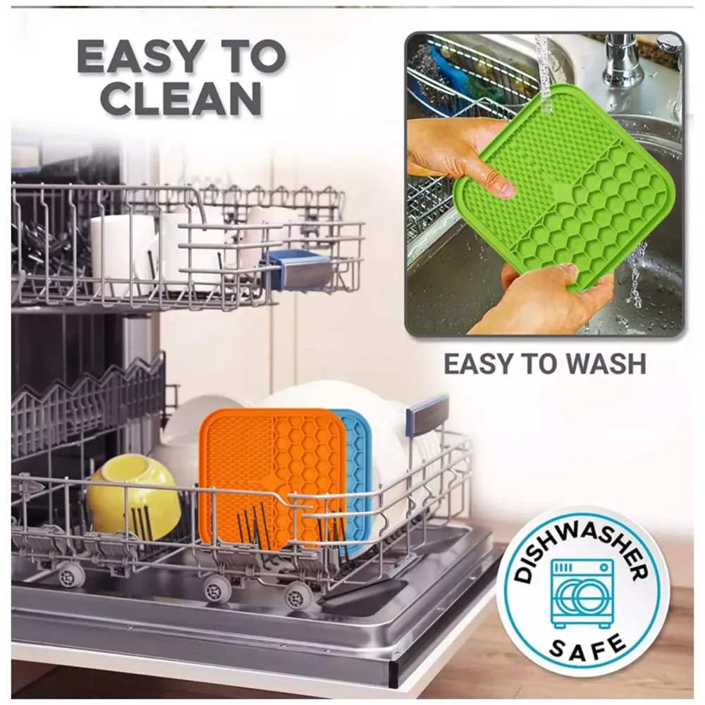 Pet Lick Mat Licking Pad Mats for Dog Cat, Food-Grade Silicone, Dog Food Mat with Suction Cup, Slow Feeding Mat Orange - 7