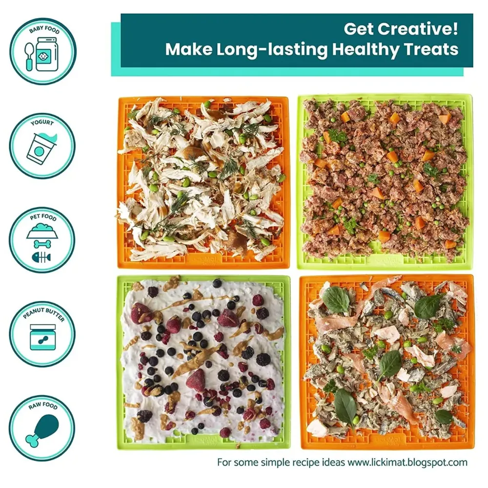 Pet Lick Mat Licking Pad Mats for Dog Cat, Food-Grade Silicone, Dog Food Mat with Suction Cup, Slow Feeding Mat Orange - (Lick mat pet Orange)