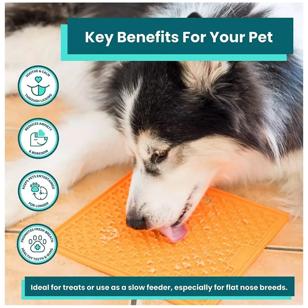 Pet Lick Mat Licking Pad Mats for Dog Cat, Food-Grade Silicone, Dog Food Mat with Suction Cup, Slow Feeding Mat Orange