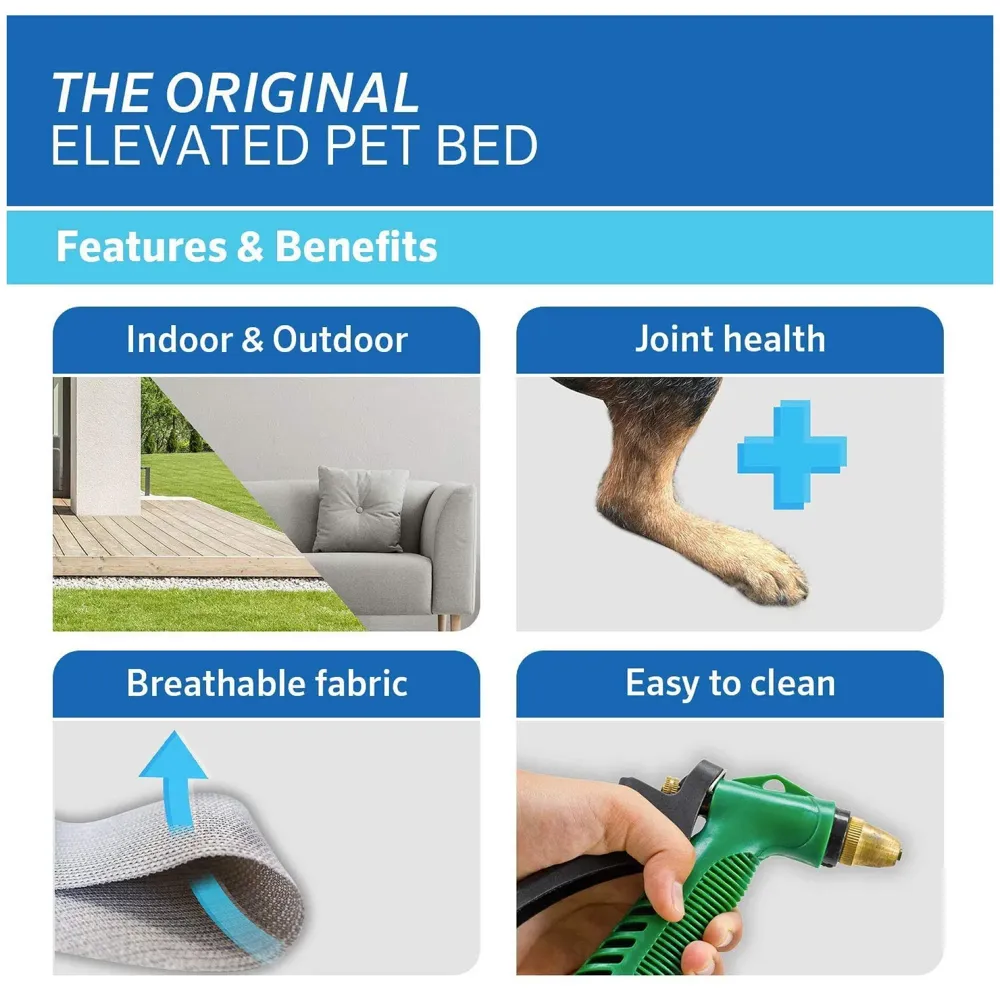 Elevated Dog Bed, Portable Raised Pet Cot, Sturdy & Breathable Mat, Durable Mesh Fabric, No-Slip Feet, Indoor or Outdoor Use. (XL (50 x 30 Inch))