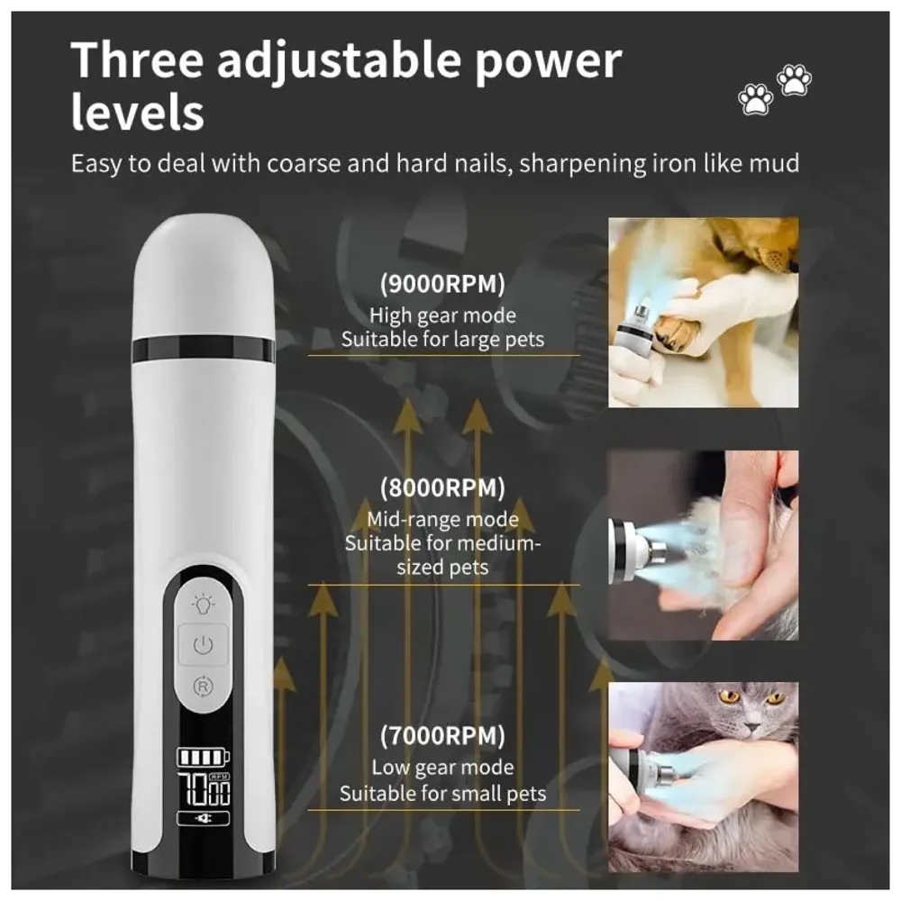 Pet Nail Grinder for Small and Large Dogs and Cats, The Dog Nail Grinder Upgraded Version LCD Display - 2 LED Lights - 3 Speed Modes Electric Pet Nail Trimmer Offers Low Noise and Vibration. - 2