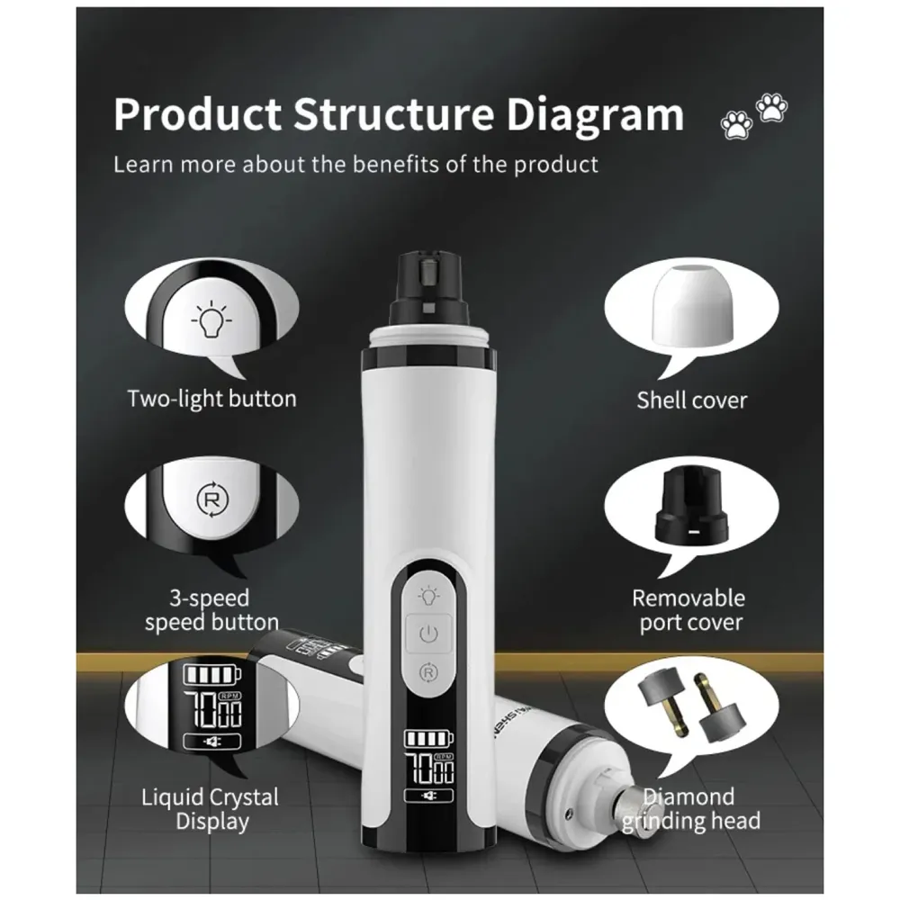 Pet Nail Grinder for Small and Large Dogs and Cats, The Dog Nail Grinder Upgraded Version LCD Display - 2 LED Lights - 3 Speed Modes Electric Pet Nail Trimmer Offers Low Noise and Vibration.