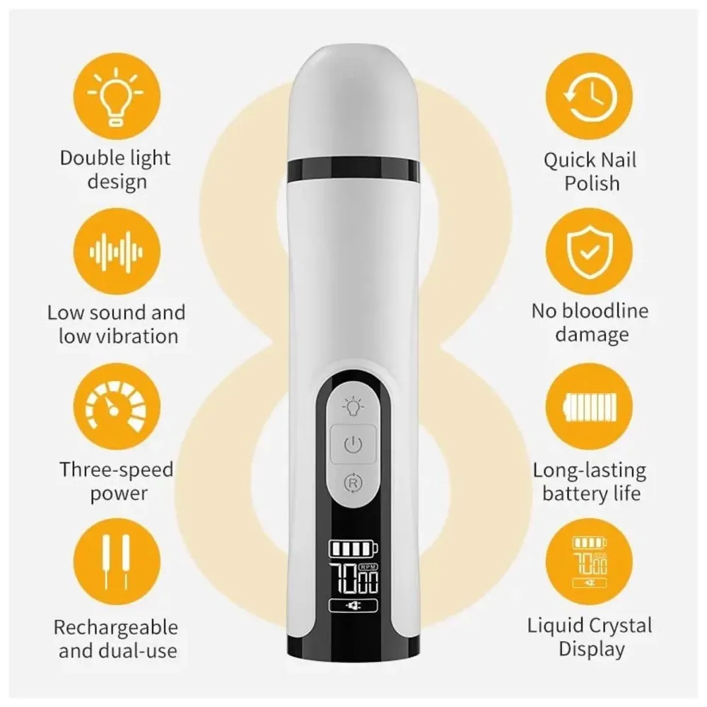 Pet Nail Grinder for Small and Large Dogs and Cats, The Dog Nail Grinder Upgraded Version LCD Display - 2 LED Lights - 3 Speed Modes Electric Pet Nail Trimmer Offers Low Noise and Vibration.