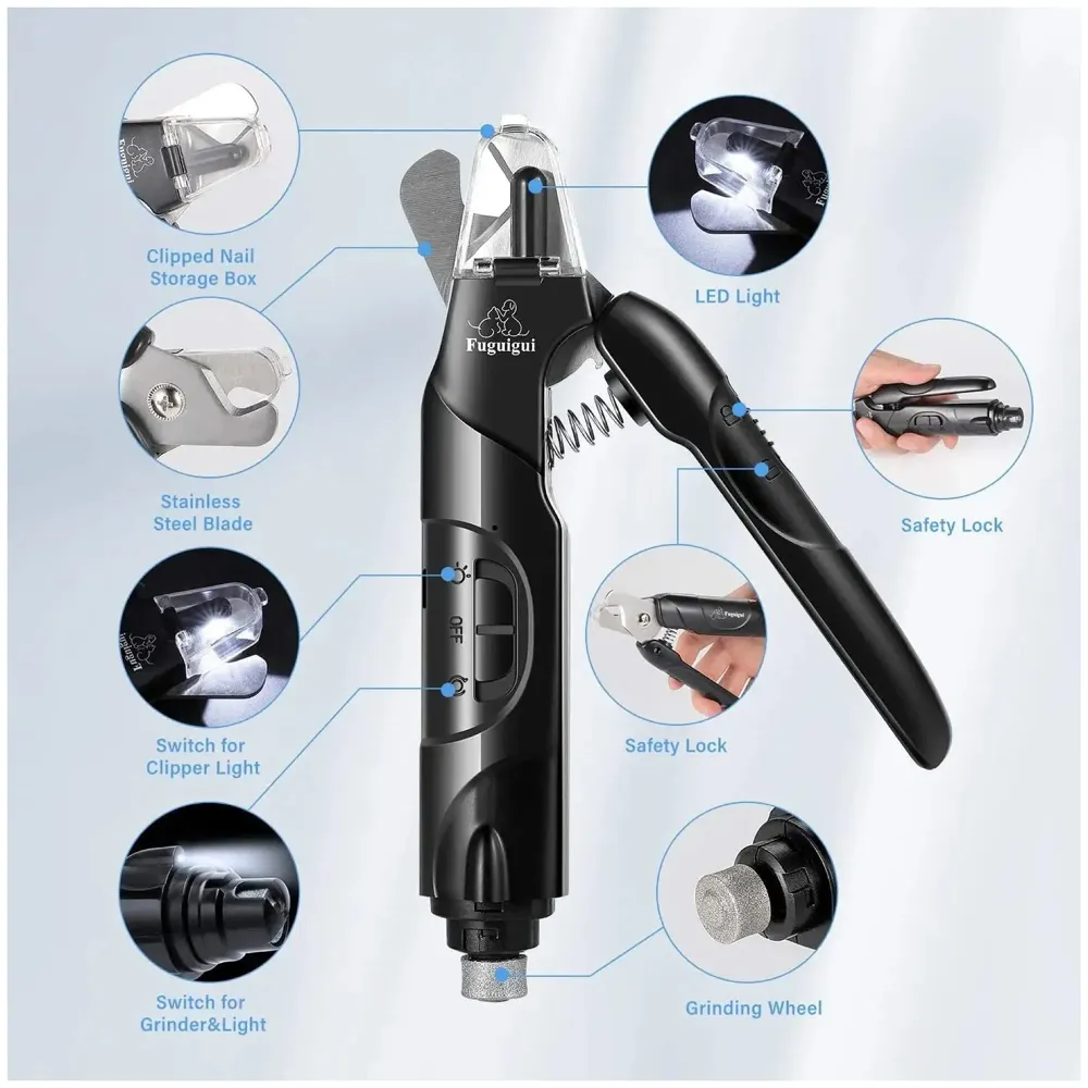 Pet Nail Grinder Automatic Pet Grooming Kit 2-in-1 and LED-Illuminated Dog Nail Clippers Low Noise Rechargeable Trimmer for Small, Medium, and Big Dogs and Cats