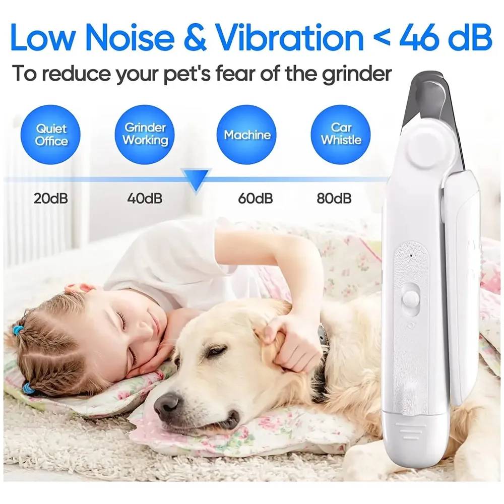Pet Nail Grinder Automatic Pet Grooming Kit 2-in-1 and LED-Illuminated Dog Nail Clippers Low Noise Rechargeable Trimmer for Small, Medium, and Big Dogs and Cats