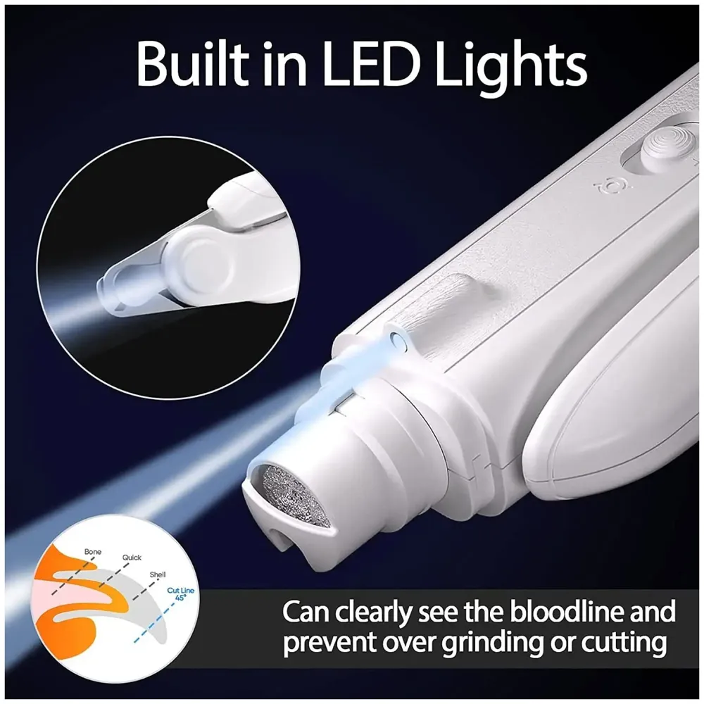 Pet Nail Grinder Automatic Pet Grooming Kit 2-in-1 and LED-Illuminated Dog Nail Clippers Low Noise Rechargeable Trimmer for Small, Medium, and Big Dogs and Cats