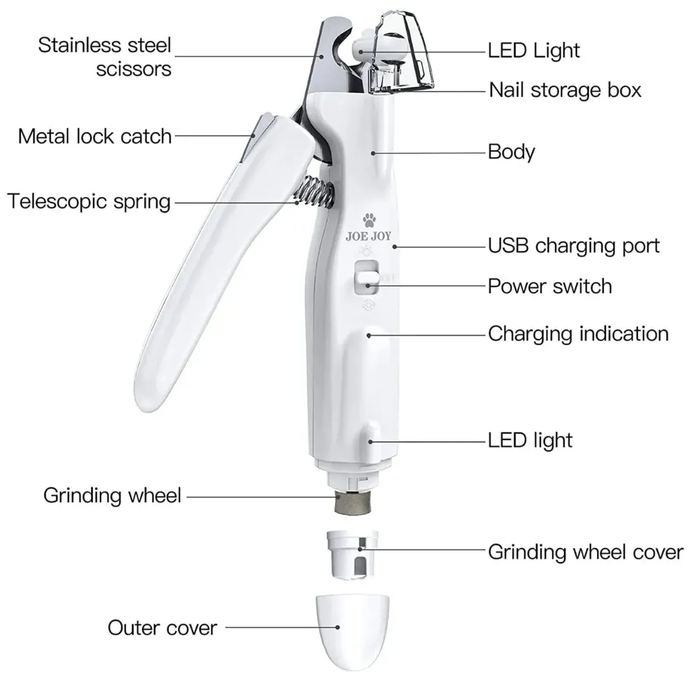 Pet Nail Grinder Automatic Pet Grooming Kit 2-in-1 and LED-Illuminated Dog Nail Clippers Low Noise Rechargeable Trimmer for Small, Medium, and Big Dogs and Cats