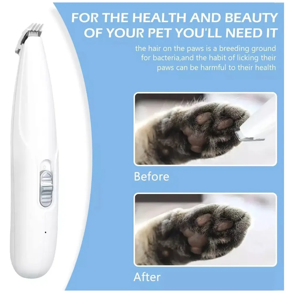 Unisex White Pet Paw Hair Trimmers, Cordless Cat and Small Dogs Clipper, Low Noise Electric Pet Trimmer, Dog Grooming Clippers for Trimming The Hair Around Paws, Eyes, Ears, Face White