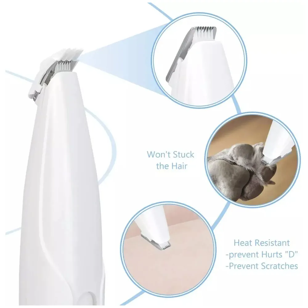 Unisex White Pet Paw Hair Trimmers, Cordless Cat and Small Dogs Clipper, Low Noise Electric Pet Trimmer, Dog Grooming Clippers for Trimming The Hair Around Paws, Eyes, Ears, Face White