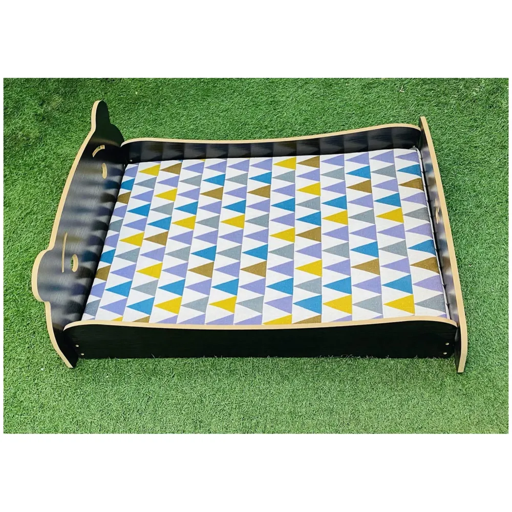 Pet Bed, Wooden Structure with Removable and Washable Mattress (Black)