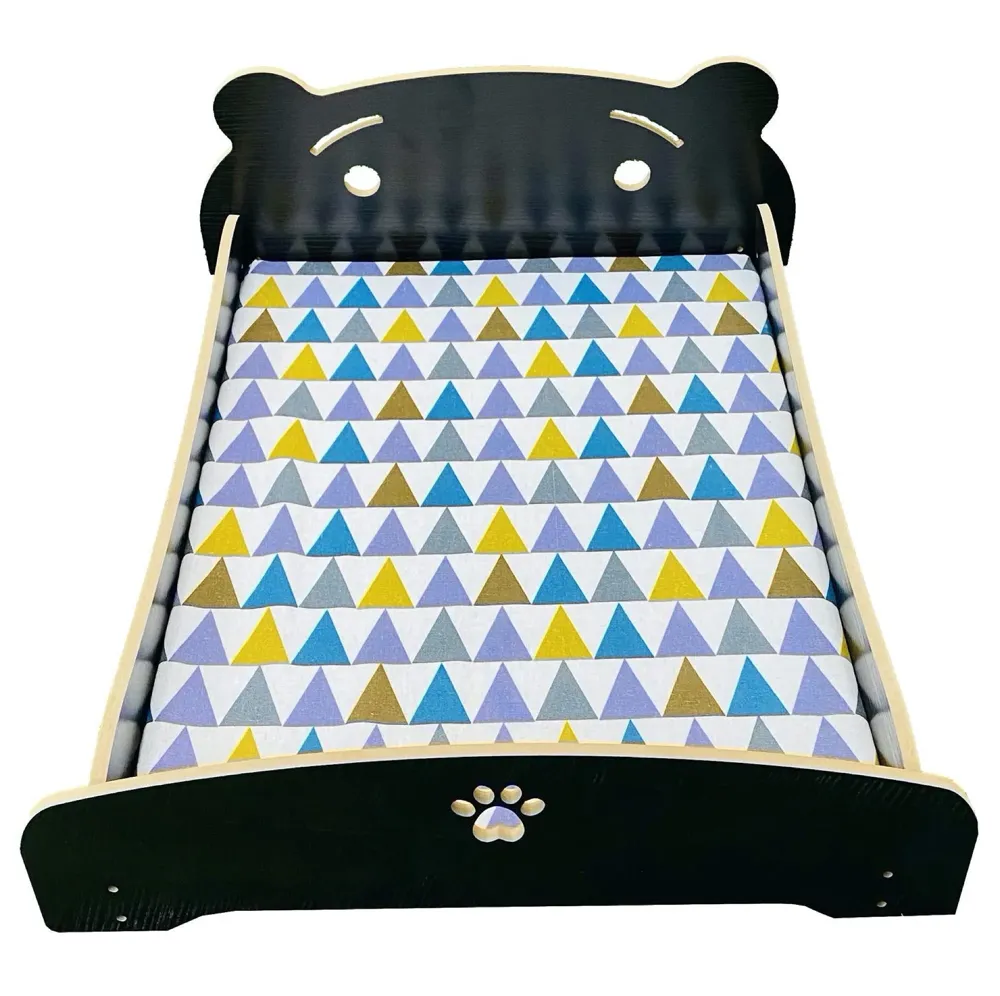 Pet Bed, Wooden Structure with Removable and Washable Mattress (Black)