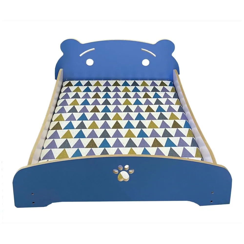 Pet Bed, Wooden Structure with Removable and Washable Mattress (Blue)