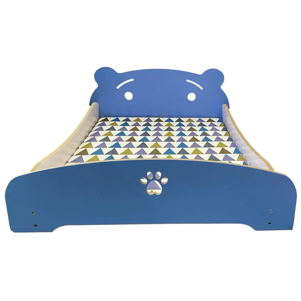 Pet Bed, Wooden Structure with Removable and Washable Mattress (Blue)
