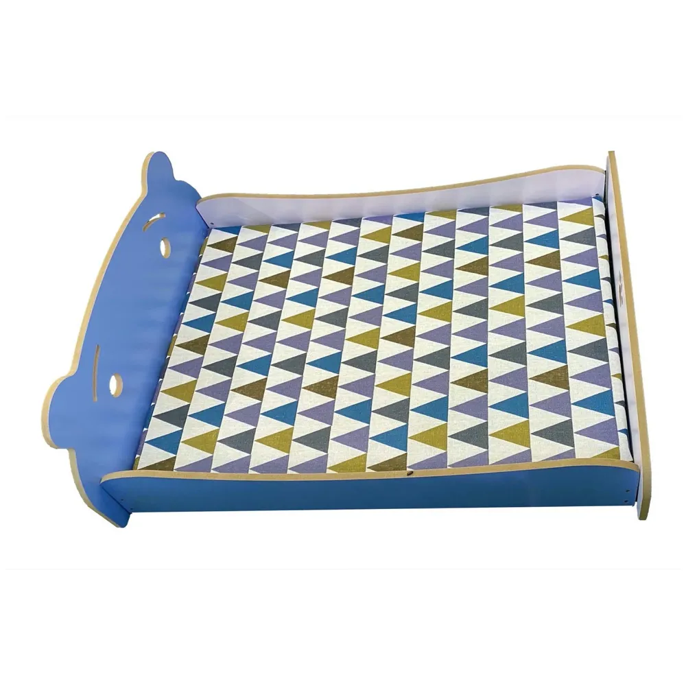 Pet Bed, Wooden Structure with Removable and Washable Mattress (Blue)