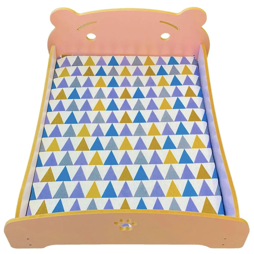 Pet Bed, Wooden Structure with Removable and Washable Mattress (Pink)