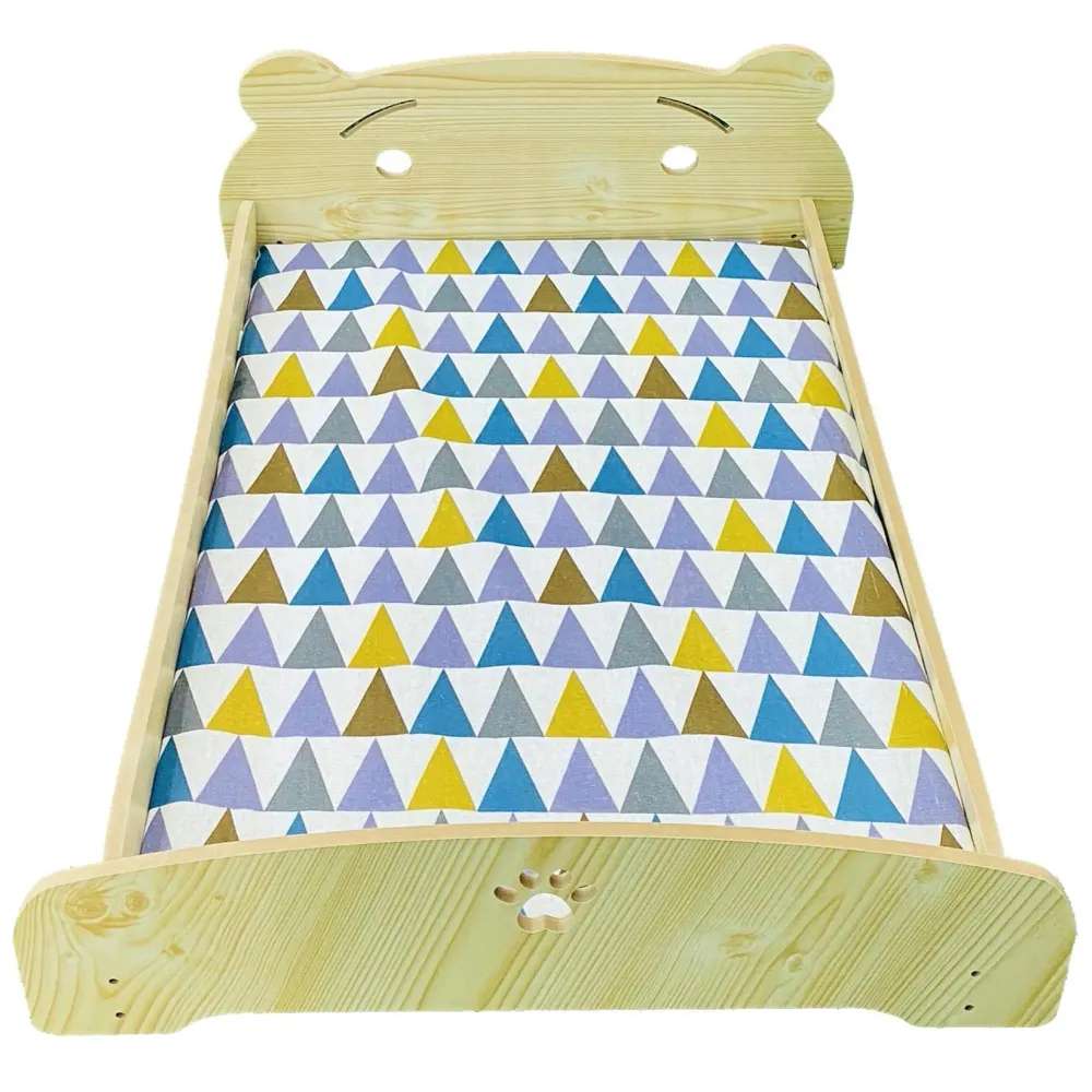 Pet Bed, Wooden Structure with Removable and Washable Mattress (Wood)
