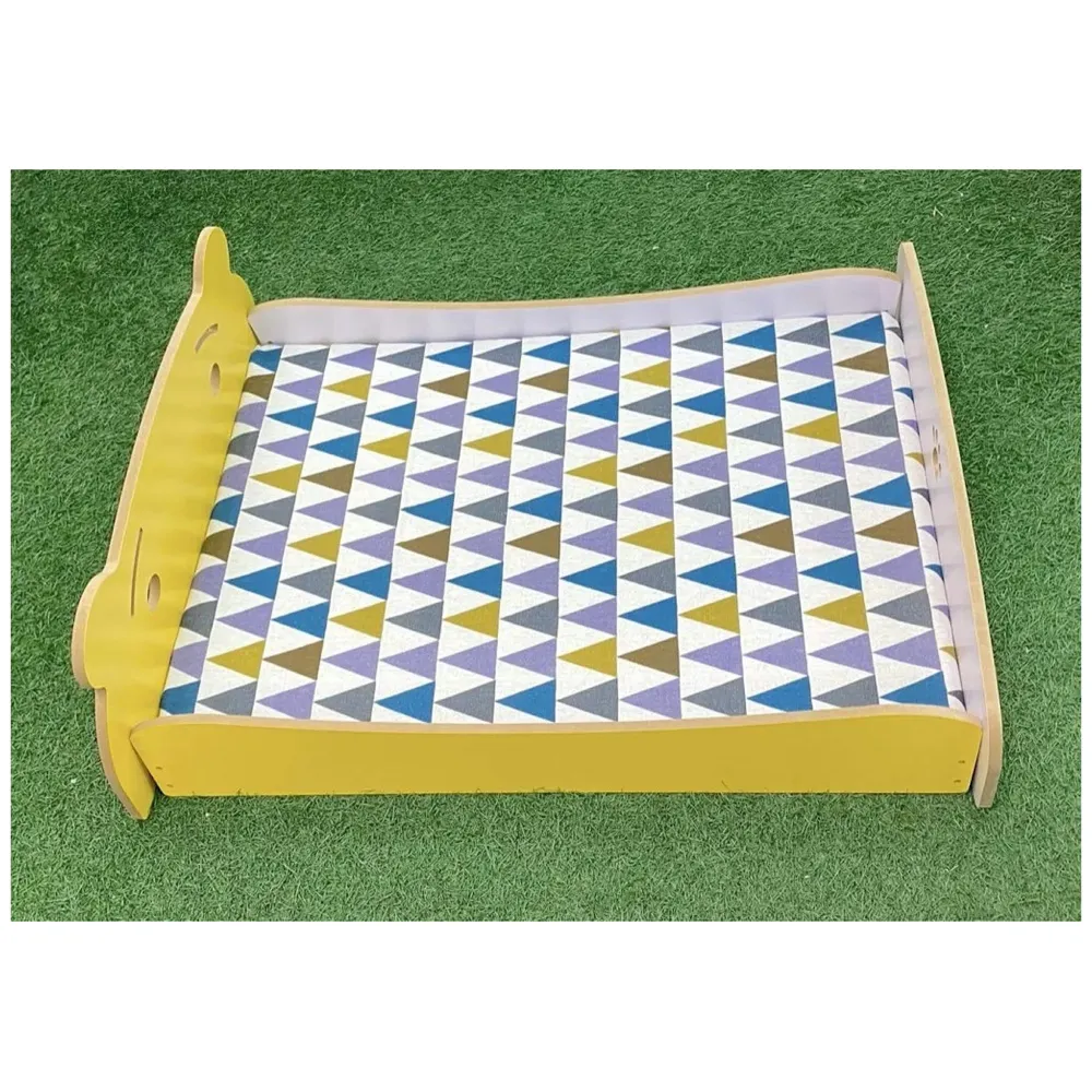 Pet Bed, Wooden Structure with Removable and Washable Mattress (Yellow)