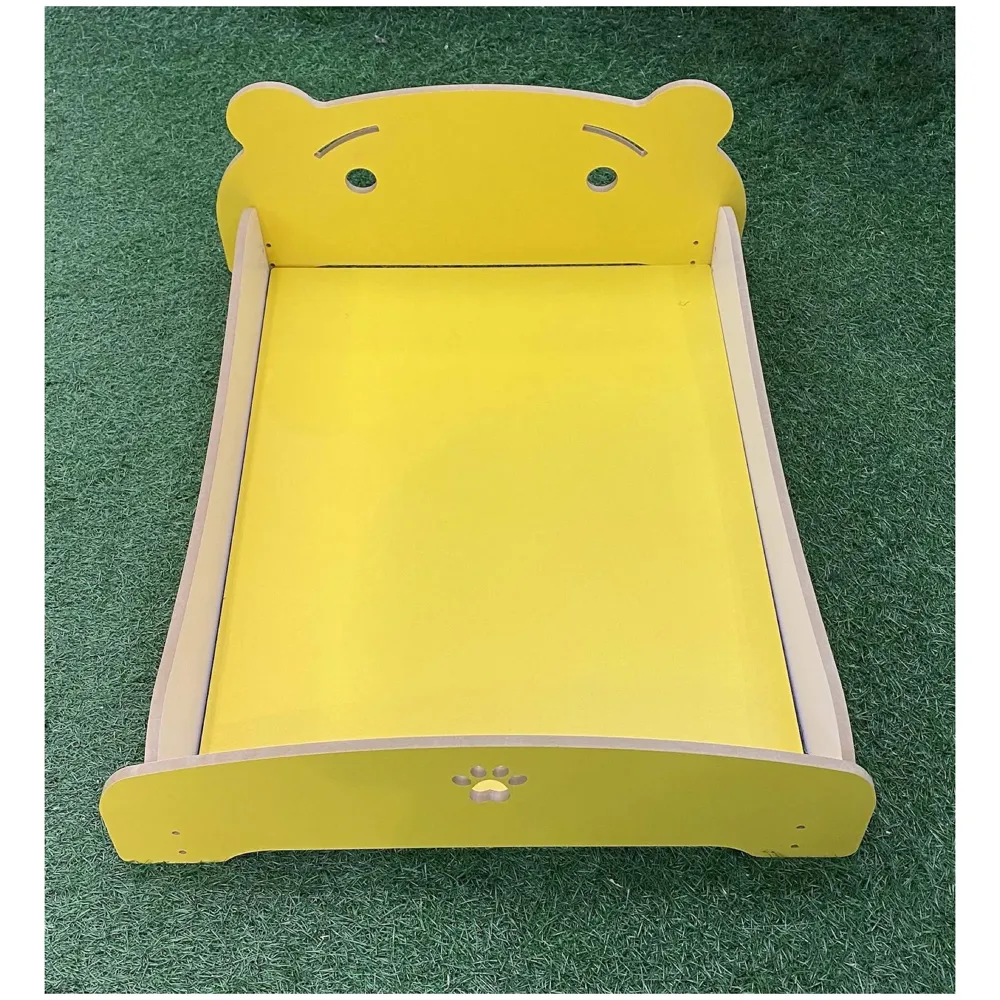 Pet Bed, Wooden Structure with Removable and Washable Mattress (Yellow)