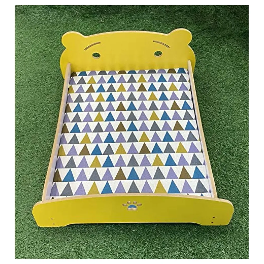 Pet Bed, Wooden Structure with Removable and Washable Mattress (Yellow)