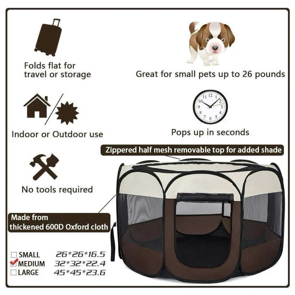 Pet Playpen Tent Kennel and Carrying Case Collapsible and Outdoor Use with Water Resistant Shade Cover for Dog and Cat Portable Puppy Playpen 91 x 55 cm (Random Colour)(36 x 22 Inch)