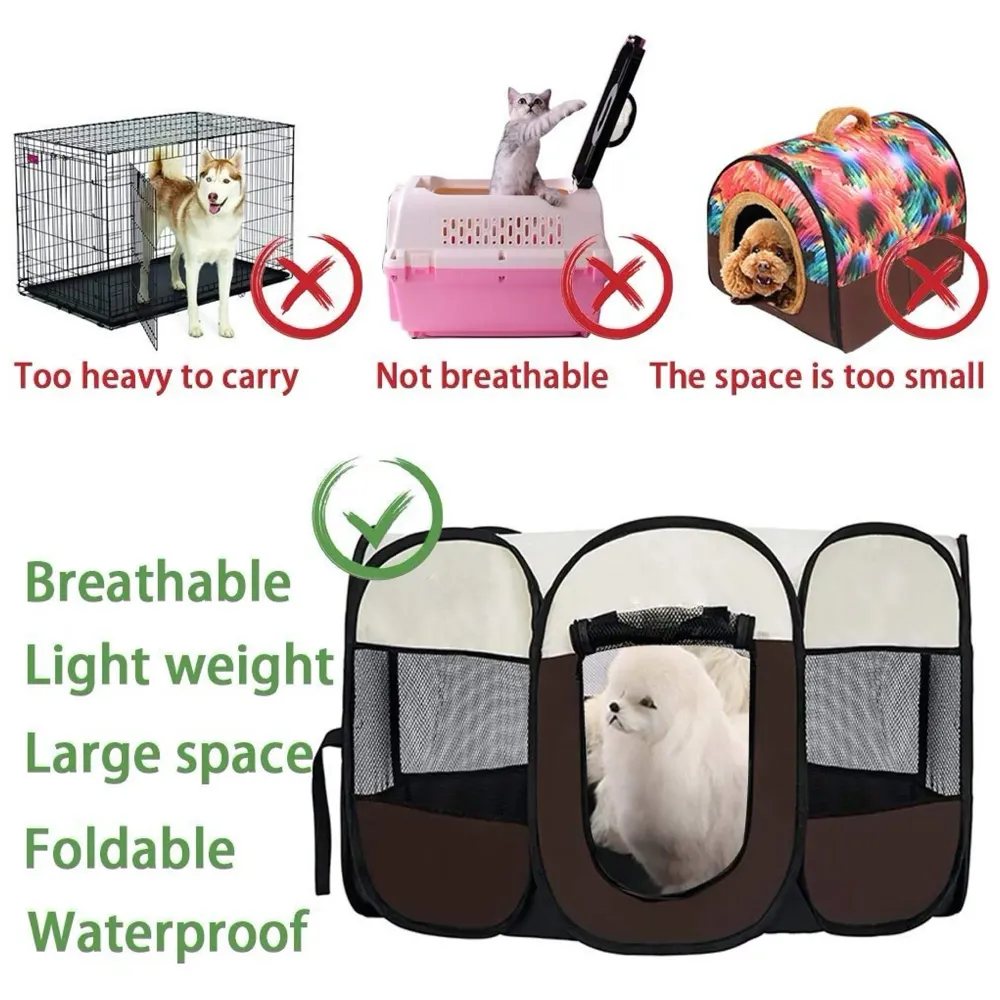 Pet Playpen Tent Kennel and Carrying Case Collapsible and Outdoor Use with Water Resistant Shade Cover for Dog and Cat Portable Puppy Playpen 91 x 55 cm (Random Colour)(36 x 22 Inch)