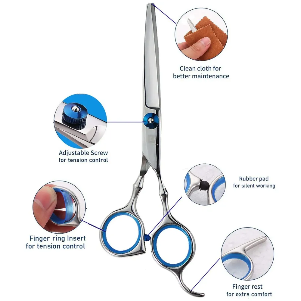 5 Scissors Pet Grooming Kit With Carry Case And Comb, 1 Straight Edge Hair Scissor, 1 Texturizing Thinning, 1 Upwards Curved, 1 Down Curved And 1 Comb All Stainless Steel, For Dogs And Cats - 9